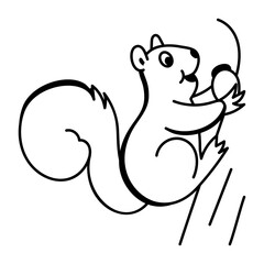 Fototapeta premium A doodle style icon of a squirrel eating a nut 