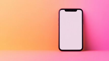 smartphone with blank screen stands against vibrant pink and orange gradient background, creating modern and stylish look