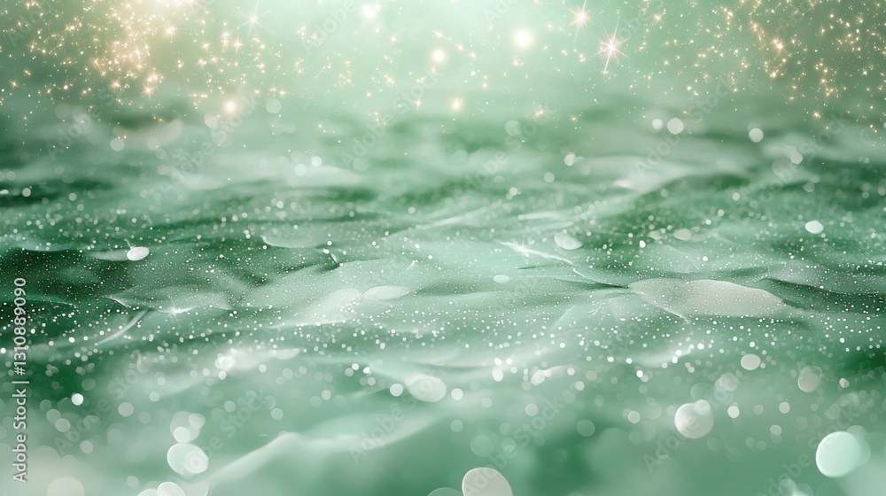 Aufkleber abstract green shimmering waves with glittering sparkles, creating a dreamy and mystical effect.