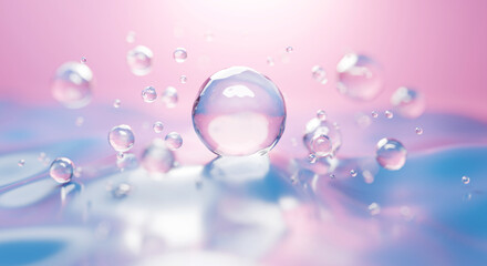 3D illustration of a hyaluronic acid molecule suspended in a serum bubble, representing deep hydration, skin elasticity, and scientific skincare innovation for beauty and wellness.