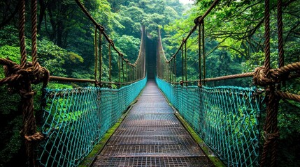 Jungle Bridge Adventure: A Walk Through Lush Green Canopy