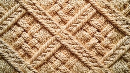 Fototapeta premium Woven Texture close up: An intricate display of a woven texture with a close-up perspective, highlighting the detailed interlacing of fibers and the natural aesthetic of the material.