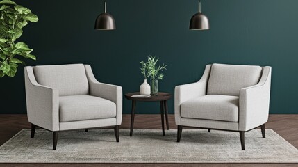 Obraz premium Modern Living Room with Elegant Armchairs and Contemporary Decor