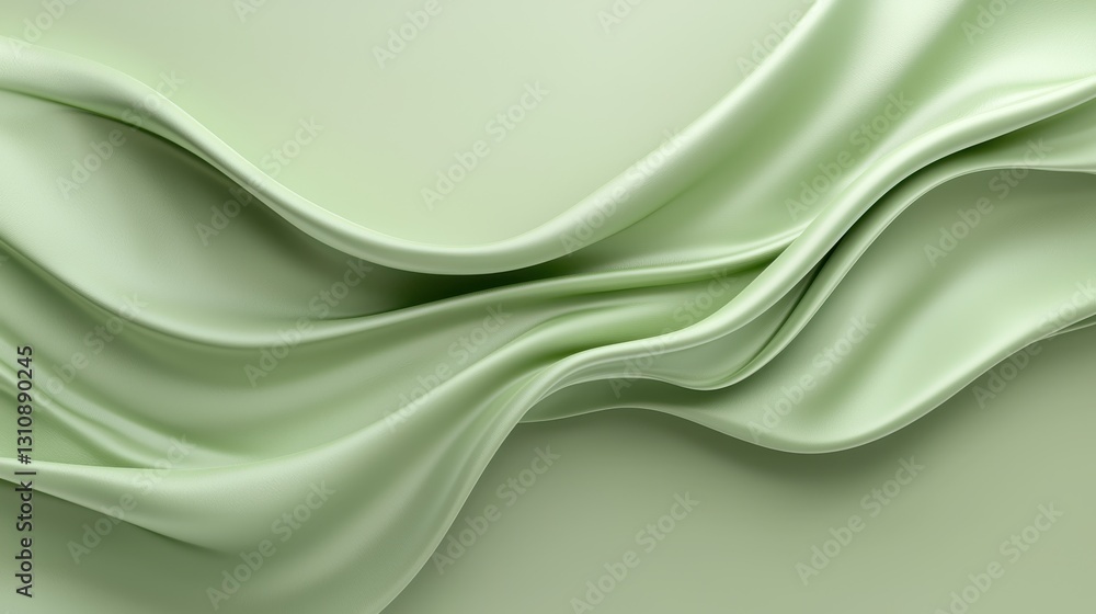 Poster elegant soft green fabric with flowing folds and smooth texture, perfect for backgrounds and design 