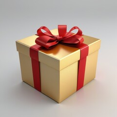 Gold Gift Box with Red Bow