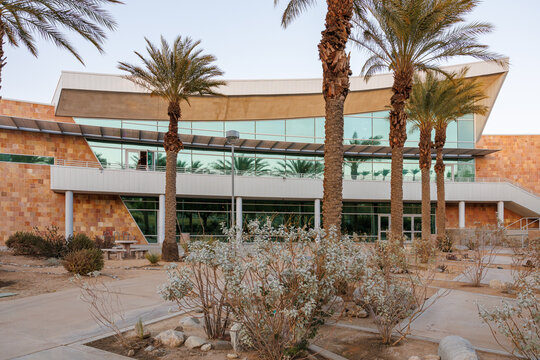General view of the University of California, Riverside UCR Palm Desert Center at dusk on February 5, 2025, in Palm Desert, California