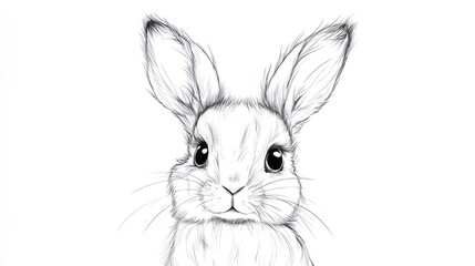 Detailed pencil sketch of a cute rabbit with upright ears