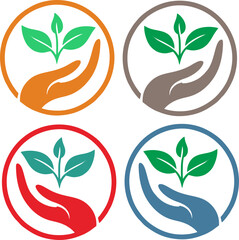 Elegant hand holding a young plant in a circular frame, symbolizing growth, sustainability, and environmental conservation in vector illustration