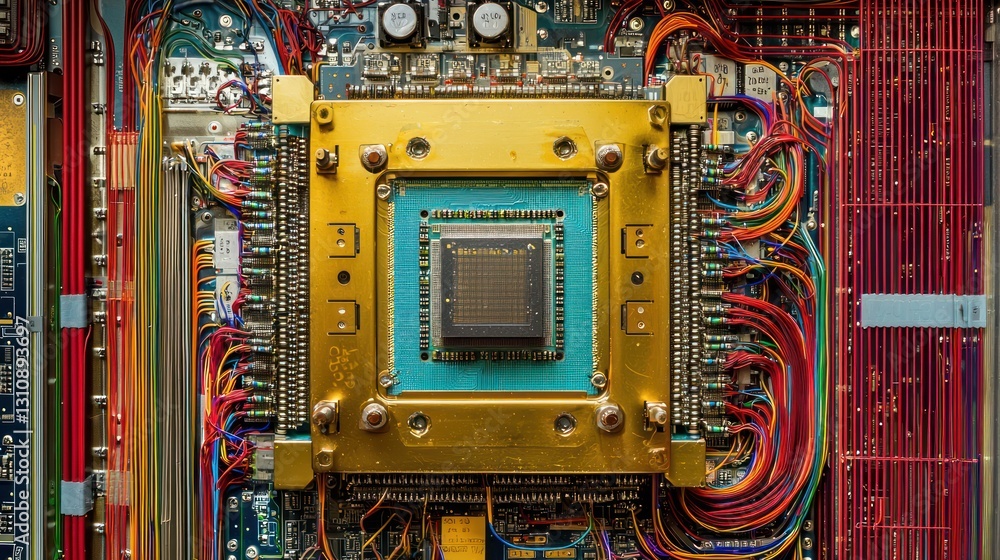 Aufkleber a close-up view of a complex computer motherboard, featuring a central processing unit (cpu)