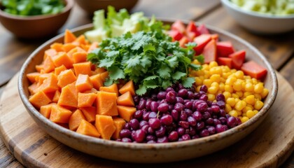 Vibrant vegetable salad preparation kitchen food photography bright natural light top-down view healthy eating concept