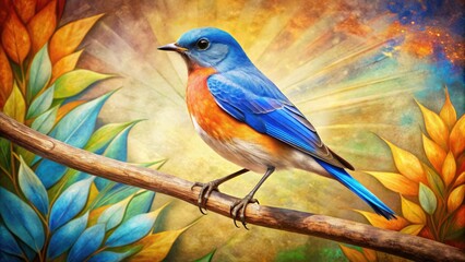 Obraz premium Vintage Bluebird Watercolor Art Print - Adopt a Rescued Bird Month