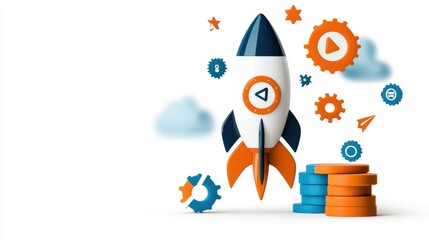 Rocket launch representing the exciting journey of startups innovation and business growth  Futuristic space transformation and entrepreneurial ambition