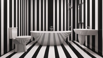 Luxury bathroom interior with pink walls with white bathtub and sink with vertical mirror standing in stylish bathroom in apartment with panoramic window on city view,3D rendering.