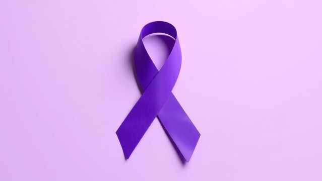 A purple awareness ribbon on a light purple background, symbolizing support for various causes.