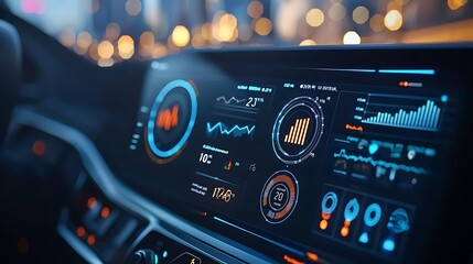 Futuristic Car Dashboard with Advanced Technology and Data Display at Night