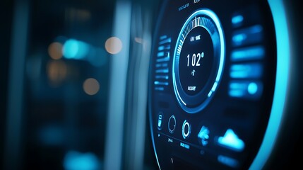 Modern Digital Display of Smart Thermostat in a Stylish Ambient Light Setting