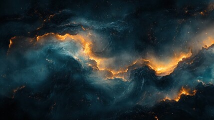 Fototapeta premium Abstract cosmic landscape with fiery nebulae and swirling clouds of dark matter.