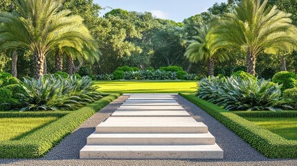Lush garden path in tropical setting