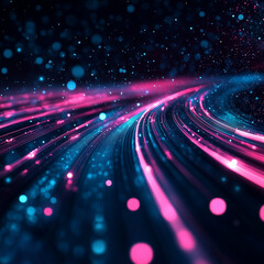 abstract background with pink blue glowing neon lines and bokeh lights. Data transfer concept. Digital wallpaper, AI Generative 