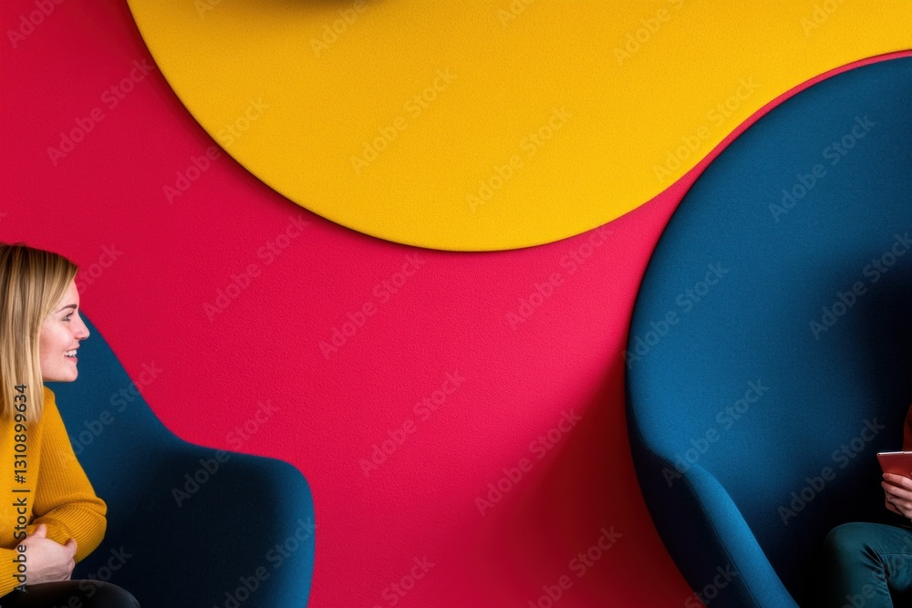 Aufkleber vibrant neurodiverse workspace bold color-block design inspiring collaborative millennial interactio