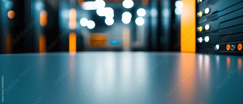 Aufkleber cybersecurity minimalist workspace sleek navy glass surface meets blurred tech infrastructure - next