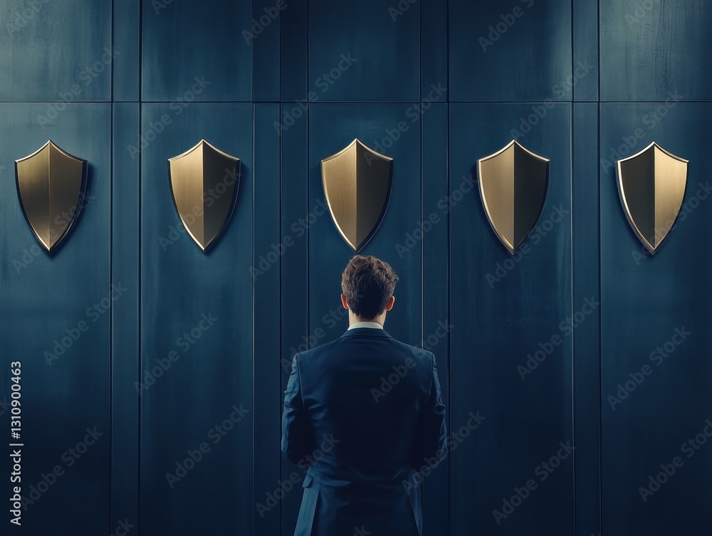 Poster Cybersecurity Paradigm Shift Next-Gen IT Professional Visualizing Multi-Layered Digital Protection Strategies in Minimalist Enterprise Environments