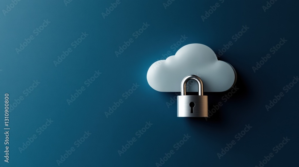 Poster quantum-grade cloud security next-gen digital fortress with metallic padlock - enterprise cybersecur