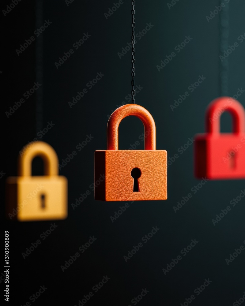 Poster cyber zen minimalist data protection visualization with suspended lock icons - ethereal cybersecurit