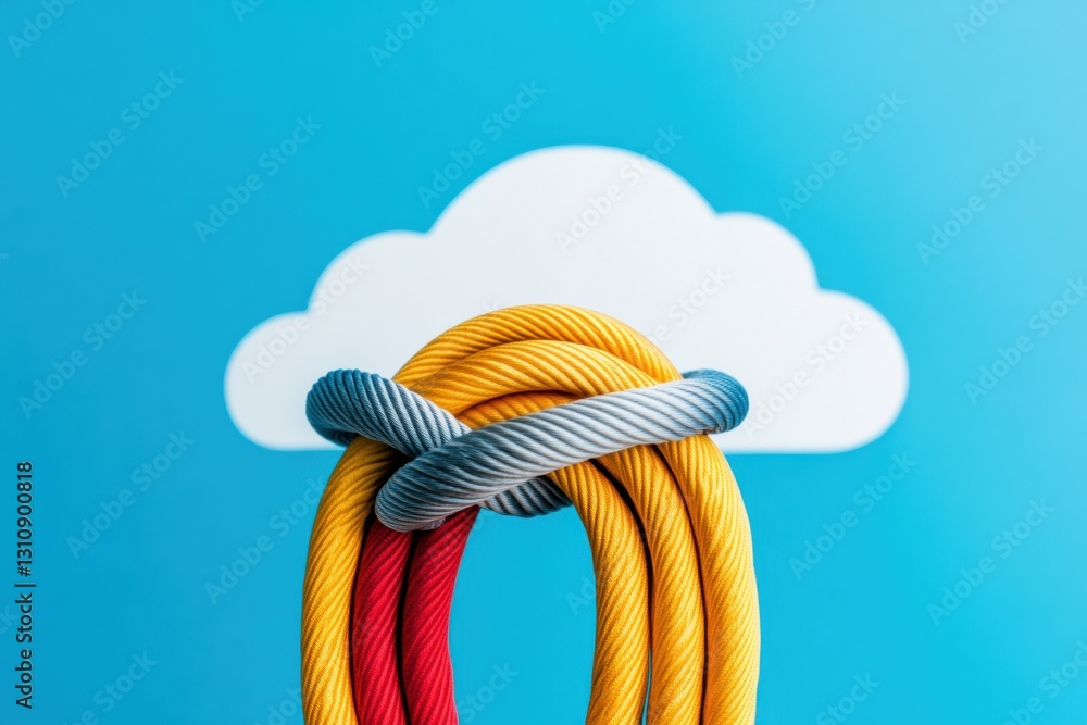 Poster Digital Resilience Visualized Cybersecurity Cloud Metaphor with Intertwined Metallic Cables - Innovative Tech Safety and Network Protection Concept