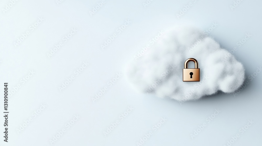 Poster minimalist cloud security paradigm metallic lock innovation defining next-gen digital protection for