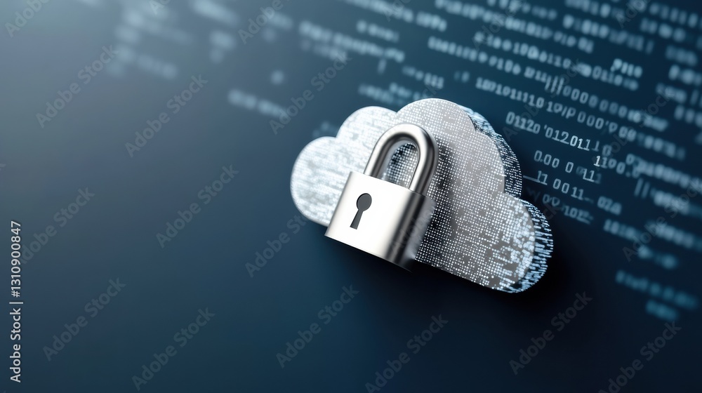 Fototapete Quantum-Inspired Cloud Security Futuristic Silver Padlock Protecting Digital Infrastructure with Advanced Cybersecurity Encryption Technologies