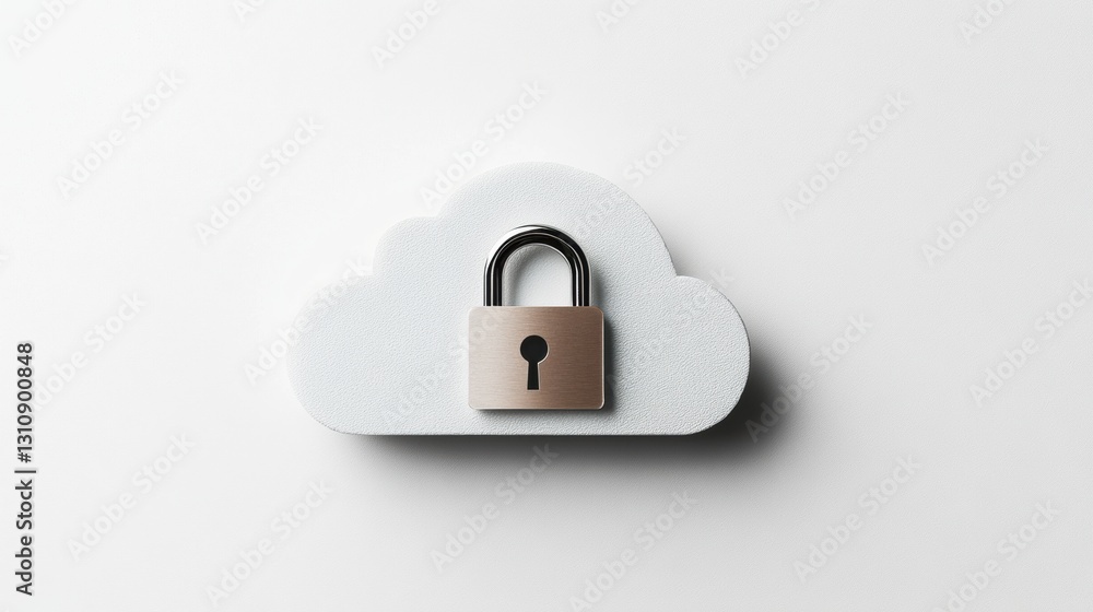 Poster minimalist cloud security visualization sleek metallic lock icon embodying digital protection, enter