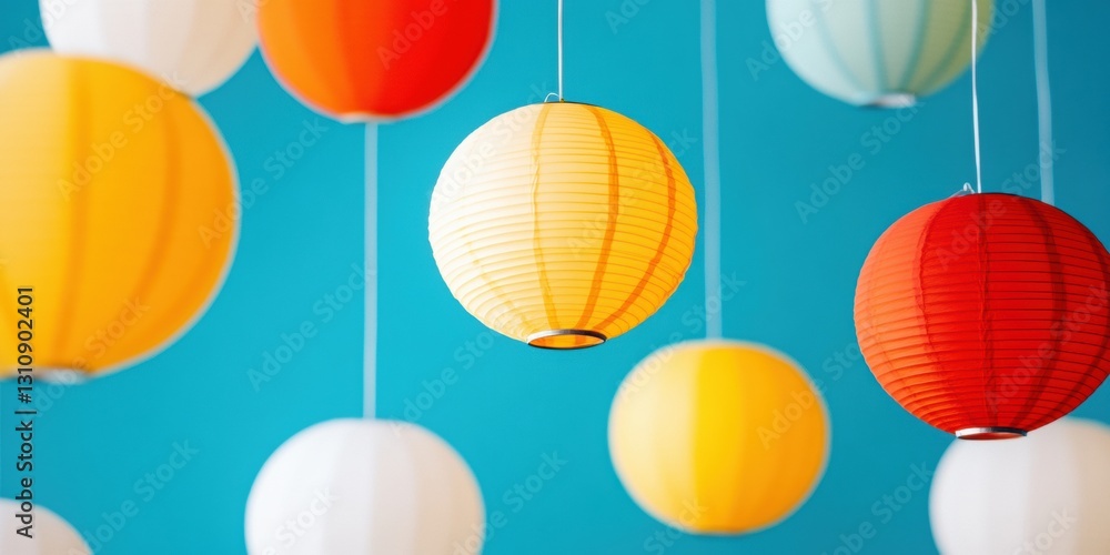 Poster vibrant paper lanterns immersive cultural design with luminous color pop - modern event branding and