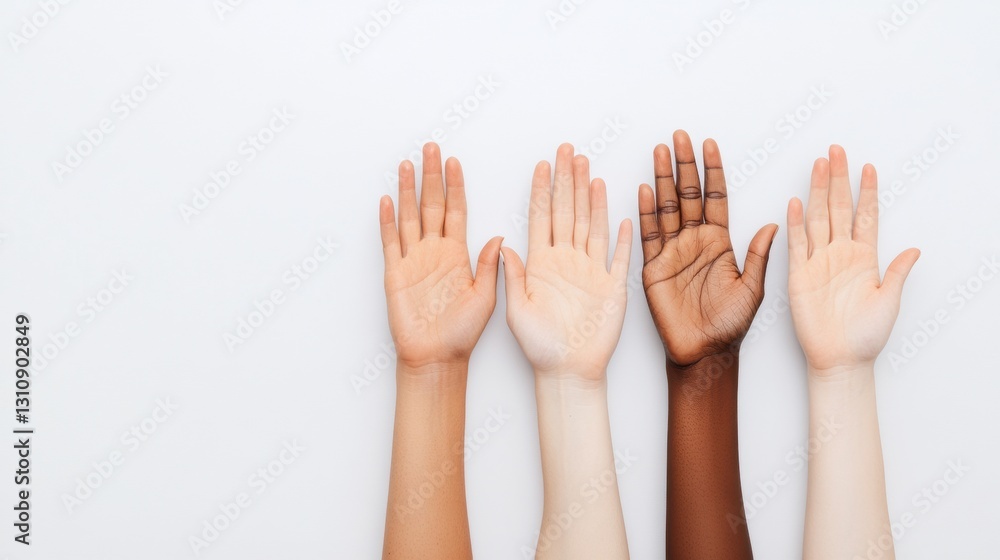 Aufkleber unity in diversity inclusive multicultural hands raised - empowering collaborative engagement for so
