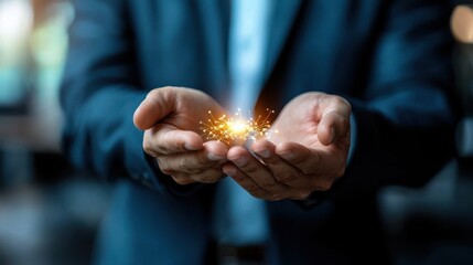 Sparks of potential and possibility ignite in the cupped hands of a person glowing with magical energy and a sense of imagination innovation and the creation of something new and inspiring