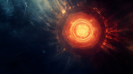 Obraz premium view of a glowing orb radiating light waves in concentric patterns over a dark abstract void