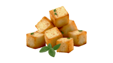 Golden croutons seasoned with herbs a delicious appetizer