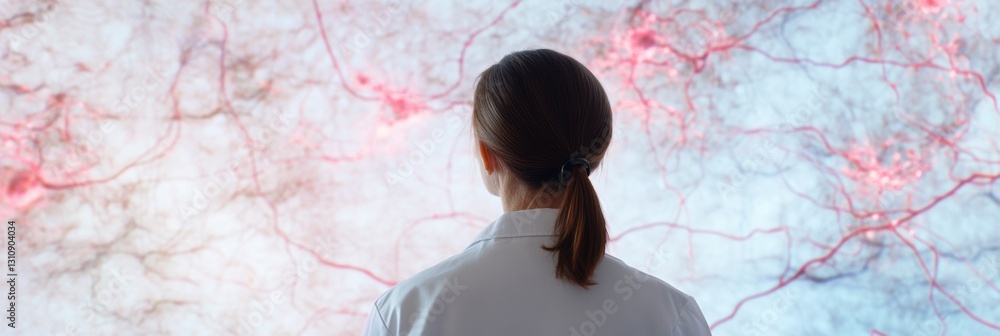 Aufkleber neuroscience frontier female professional exploring holographic neural connectivity in immersive ai-