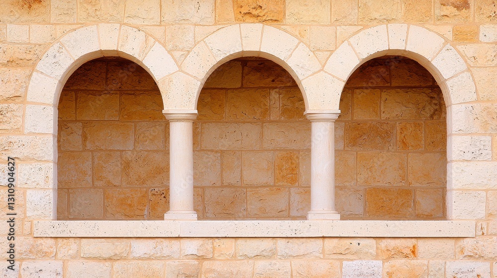 Poster elegant stone archways with columns on rustic wall background