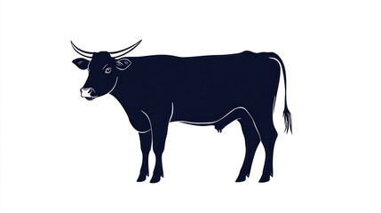 Dark Cow Profile, Farmland Background, Agriculture Illustration
