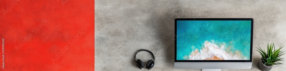 Poster minimalist remote work sanctuary high-performance digital workspace with ergonomic tech and urban in