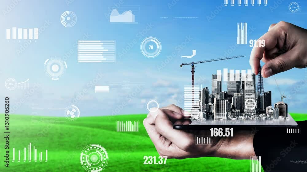 Poster innovative architecture and inventive civil engineering plan building construction project. creative