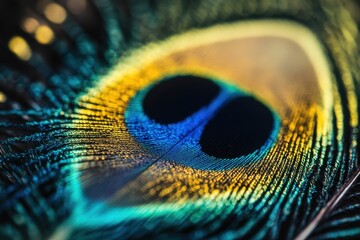 Fototapeta premium A stunning closeup of a peacock feather in nature showcasing vibrant colors and intricate patterns macro photography outdoor nature photography concept
