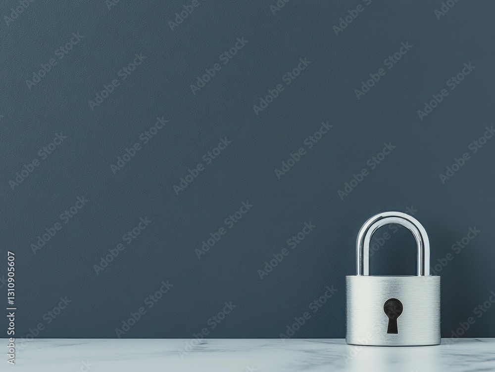 Poster minimalist cybersecurity mockup sleek silver padlock on navy background - digital protection brandin