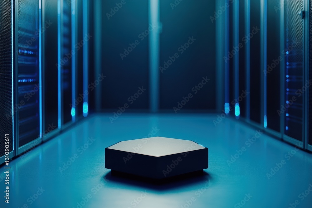 Aufkleber Futuristic AI Infrastructure Podium Sleek Hexagonal Cybersecurity Platform Showcasing Next-Gen Digital Transformation in Immersive Tech Environments