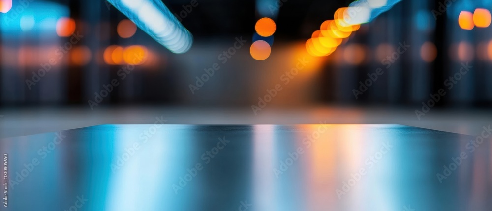 Poster cybersecurity minimalism chrome tech surface with immersive blue led bokeh - innovative cloud infras