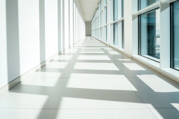 Fototapeta premium Minimalist Tech Haven Luminous Architectural Workspace Visualizing Next-Gen Flexible Offices with Pristine White Interiors and Expansive Natural Lighting