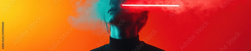 Poster futuristic ai silhouette cybernetic human profile with vibrant gradient lighting - immersive tech vi
