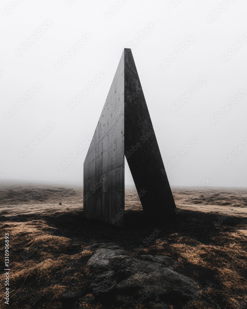Aufkleber brutalist solitude monolithic concrete structure in minimalist landscape - architectural storytellin
