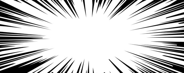 Fototapeta premium Abstract black and white illustration featuring dynamic speed lines radiating from the center. Perfect for conveying motion, energy, and excitement in graphic designs.